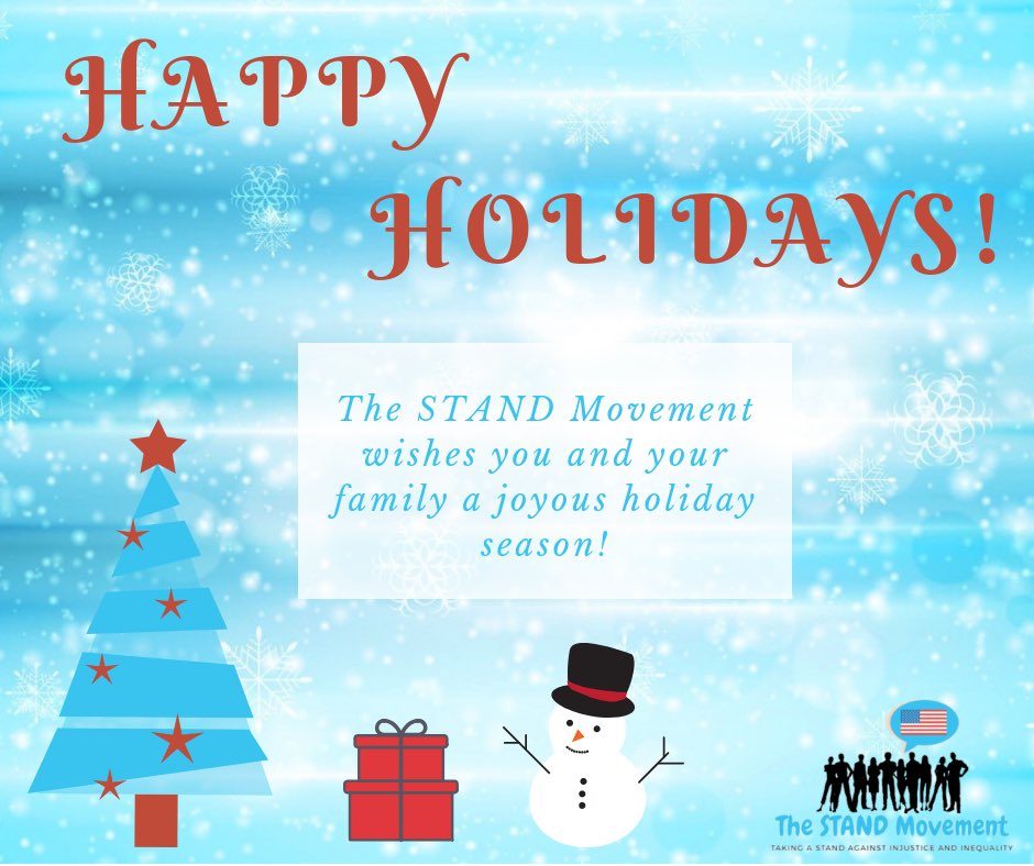 STAND_Movement's tweet photo. Warm holiday wishes from The STAND Movement... We want to wish everyone peace, joy and happiness this holiday season! 🎄🎁❤️
#happyholidays #seasonsgreetings #tistheseason #merrychristmas #christmaseve #christmas2018 https://t.co/pdh7xGrQJu