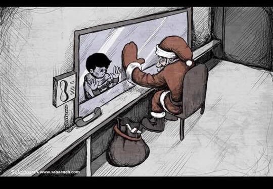 Africa4Pal's tweet photo. By midnight, Santa Clause will be rolling down chimneys of children’s homes, delivering gifts they’ve asked for this Christmas. Santa would probably not reach Palestine because of the military occupation &amp; no freedom of movement. If he makes it, he will find them in Israeli Jails https://t.co/GiCKi1qLDM