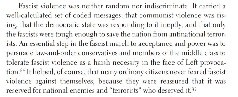 In light of even more proof that the Proud Boys lied about the NYC violence and their claims that they're just a response to rising communist violence, here's a wildly relevant passage from Robert Paxton about fascists lying about rising communist violence to justify their own.