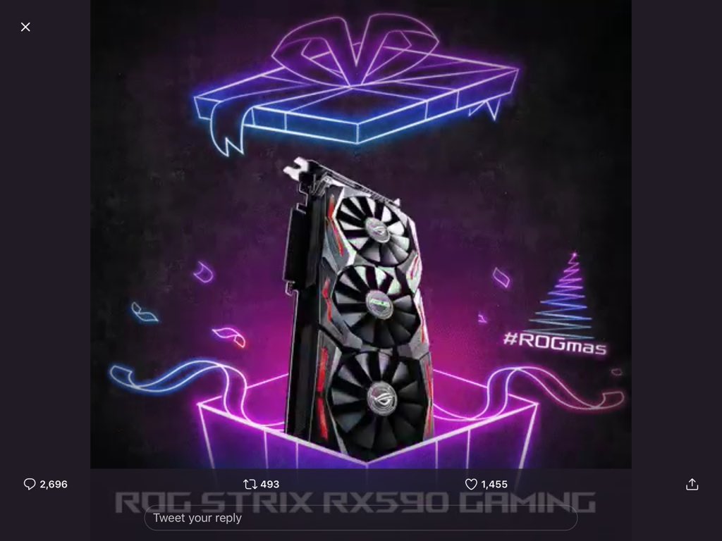 asadk7555's tweet photo. A GPU #ROGmas https://t.co/eTdjYWm8oo