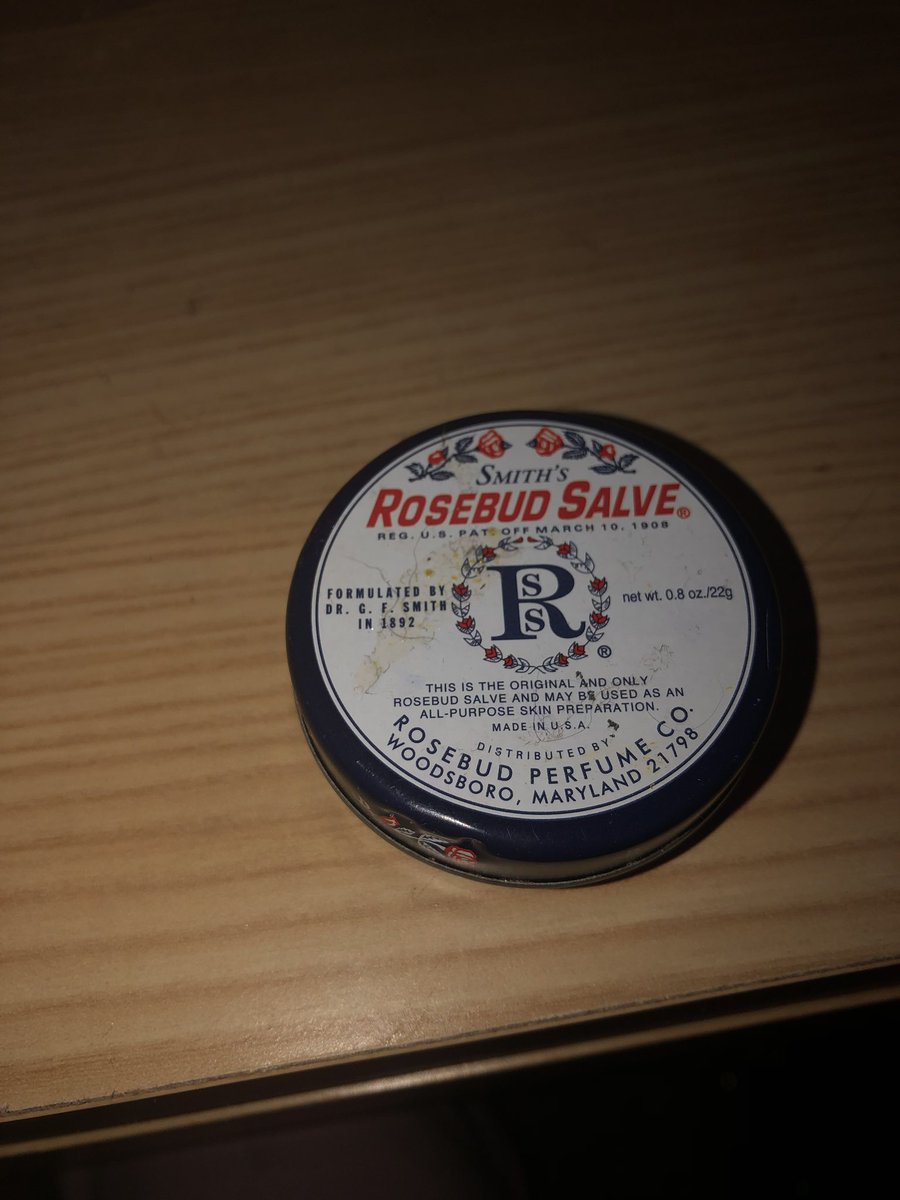 all purpose skin salve that can be used as lip balm for ~$7. doesn’t really help chapped lips, it just acts as a layer (bc of the petroleum) which could be useful. has a rosy scent and kind of oily, which i like. 6/10