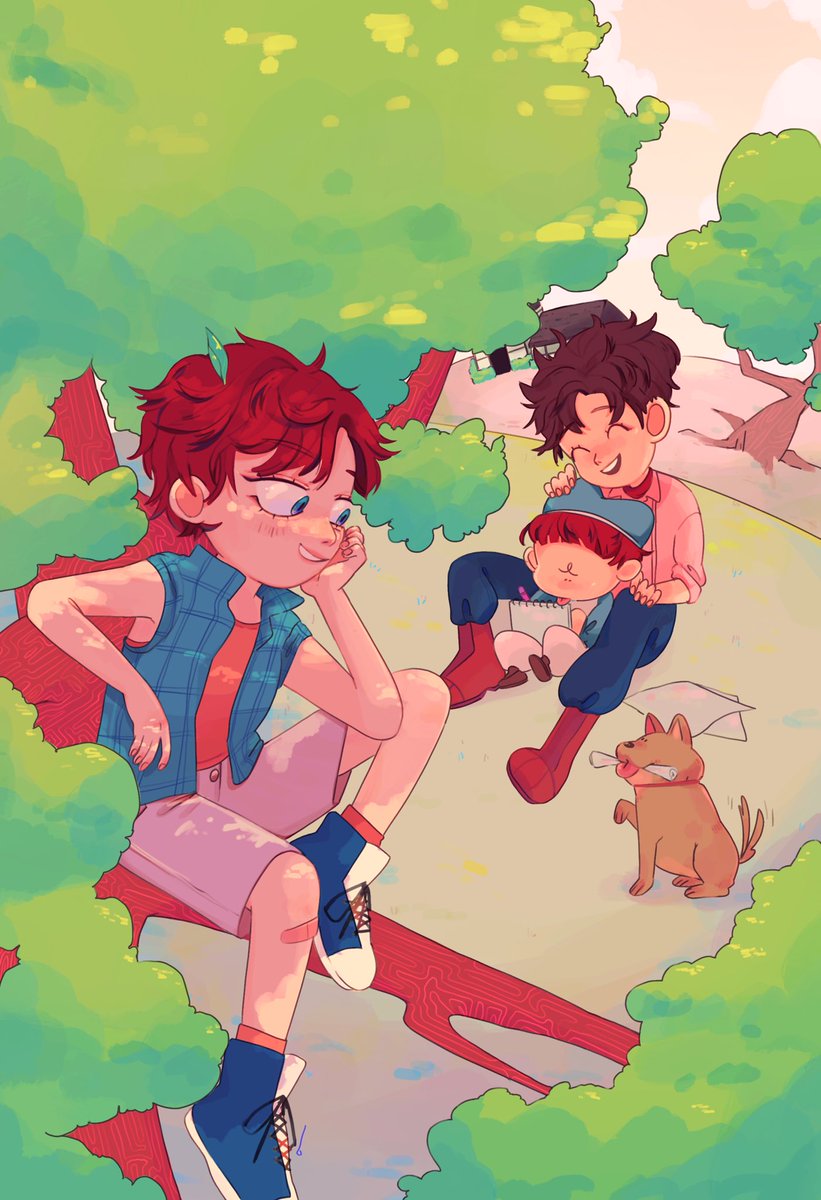 R0BOU's tweet image. my piece for Back to Beginnings: A Harvest Moon Fanzine (@Cats_Zines) !!!! it was rly cool to have my first zine contribution to be an HM one !!  ¨̮ 

there's a few leftover books up for sale on the gumroad if anyone wants to snag one: gumroad.com/l/BGlKR 🌳💚