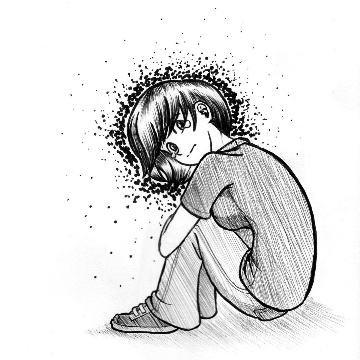 Sketchbook doodle during class. #art #drawing #anime #manga #girl #crying  #ink #depression #doodle #casual #traditionalart #myart #artwork, image size:1200x1200