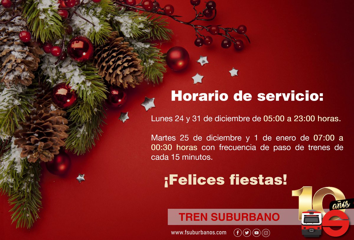 Recuerda que el horario de servicio para este 31 de diciembre será de 5 a 23 horas. Toma tus precauciones.