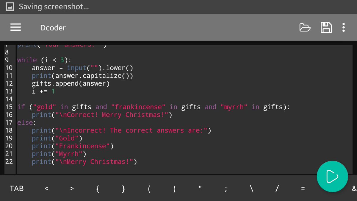 CodeRocker51's tweet image. A Christmas trivia via code 😊🎄🎁
#Christmas #Dcoder #Python3 #Programming