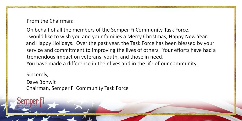 semperfictf's tweet photo. Chairman's Holiday Message 2018 @IBERIABANK @TorchHuntsville @S3Inc @landersmclarty @PeopleTec @IronMountainSol @billholtzclaw @navfoc @huntsvillecity #happyholidays2018 #SemperFi #SemperFiCTF #huntsville #TennesseeValley #ChristmasEve https://t.co/EgBuivwM6M