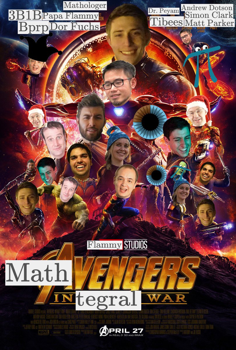 I enjoyed watching 'MATHVENGERS: INTEGRAL WAR' and I'm amazed by how many ways we can integrate it! 

Thanks- @simonoxfphys @TobyHendy @3blue1brown @blackpenredpen @Mathologer @DorFuchs @thinktwice2580 @FlammableMaths @YouTube