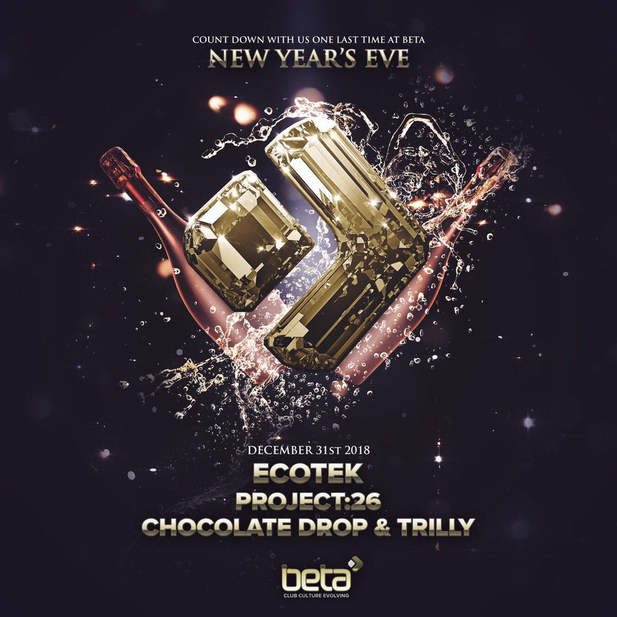 Sending off 2019 with <a href="/ecotekmusic/">Ecotek</a>  Project:26 and Chocolate Drop &amp; Trilly! Tickets: bit.ly/Beta-NYE