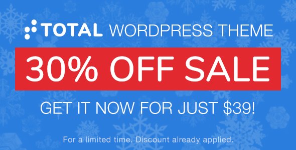 WPExplorer's tweet image. This holiday season be your own #webdesigner and give yourself the gift of a brand new #website with the Total #WordPress theme - 30% for a limited time! totalwptheme.com