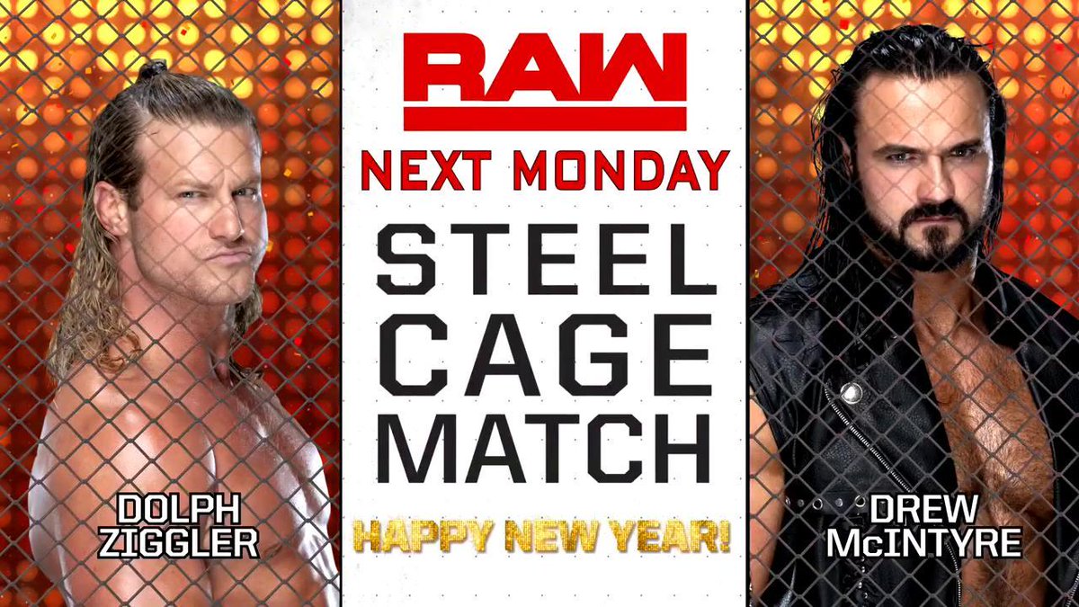 WWE's tweet photo. NEXT MONDAY: @HEELZiggler &amp; @DMcIntyreWWE go one-on-one INSIDE a #SteelCage! #RAW #RAWChristmas https://t.co/5b3QyEkymT