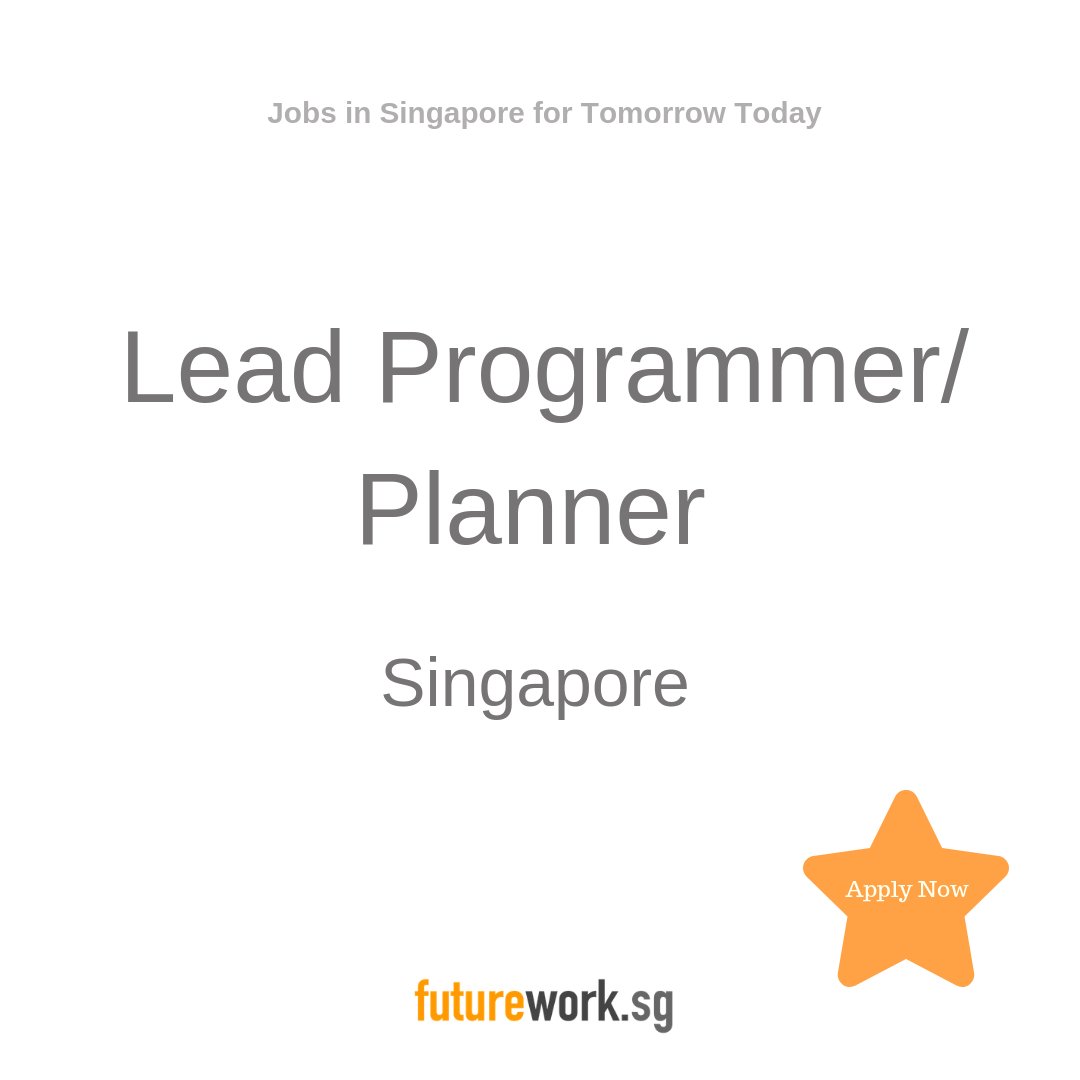 FutureWorkSG's tweet image. Lead programmer/planner
 Singapore 
 12 month contract with possible extension 
 Average 50 hours a Week 
 Immediate Start
 Competitive daily rate
Apply: bit.ly/2SpCrRr 
#leadprogrammer #programmer #planner #sgjobs #futureworksg
