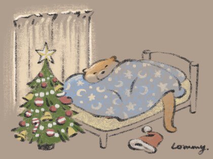 christmas tree sleeping no humans christmas bed curtains christmas ornaments  illustration images