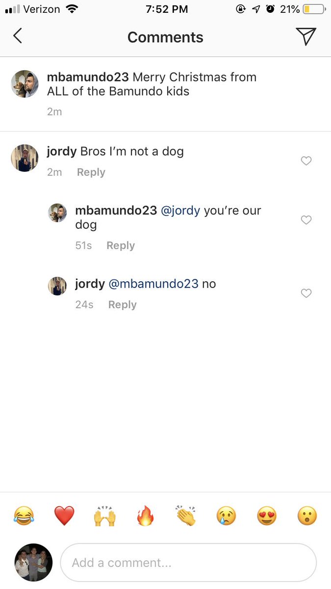 ABamundo13's tweet image. Every major holiday my family posts an instagram with my dog tagged as “Jordy” in the picture and the guy with that username finally replied to us