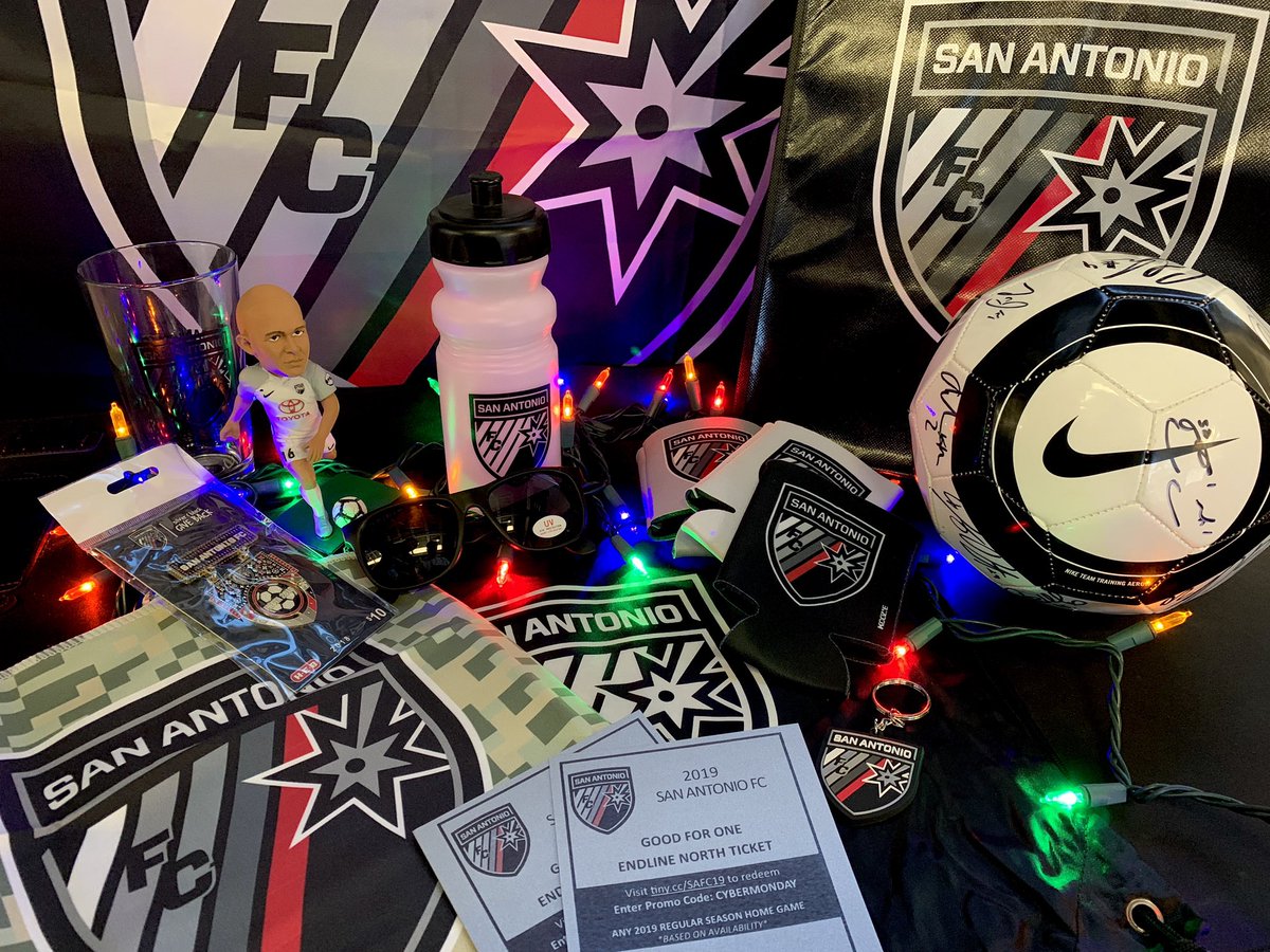 SanAntonioFC's tweet photo. ‘Twas the night before the final SAFC Holiday Giveaway… RT for a chance to win a:

Pint glass
Drawstring bag
Bottle
Koozies
Keychain
Reusable shopping bag
Fiesta medal + sunglasses
Cooling towel 
Rafa Castillo Bobblehead
Two tickets to a match
2017 team-signed ball

🎁 #OurClub https://t.co/h6k3vHQPJI