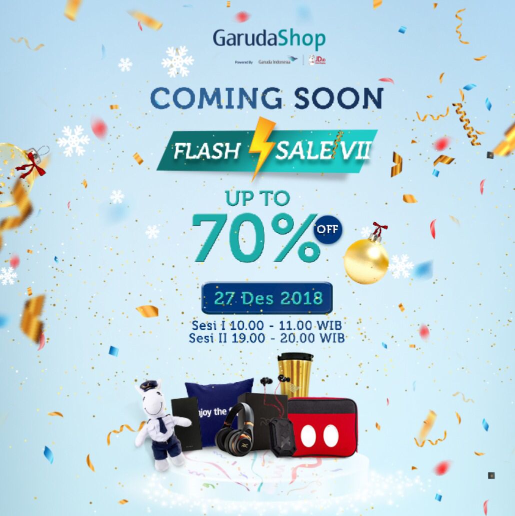 JDid's tweet photo. Sahabat JD, Flash Sale Garuda Shop akan tiba sebentar lagi di 27 Desember 2018. Jangan sampai kehabisan karena diskonnya sampai dengan 70%. Cek infonya di https://t.co/WTjyG2UU5s sekarang 😀 #jdid #dijaminori #garudashop #flashsale #comingsoon #promo https://t.co/BpwSdNI7r2