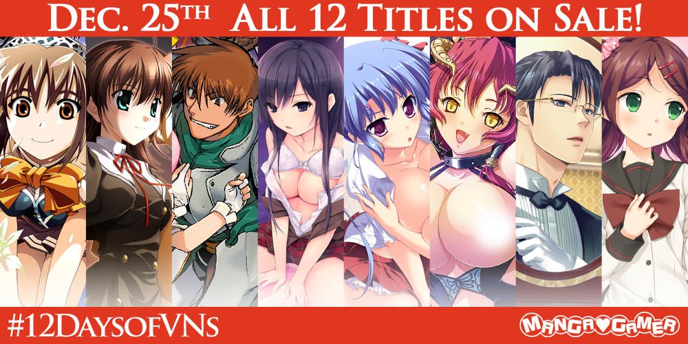 MangaGamer's tweet photo. The time has finally come! All of the titles featured during our 12 Days Of Christmas Sale are now available once again for an one-day only flash sale! Don't miss out on these incredible deals! #12DaysOfVNs
https://t.co/0SnVK9L8kb https://t.co/g40fqWmkrC