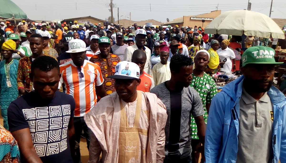 tma_foundation's tweet photo. Team TMA live @adc ADC Flag Off Campaigning, Iseyin, with honourable @tma_foundation Taiwo Michael Akintola himself, former caretaker chairman, Ona Ara LG, Hon Ismaila Akanni (ERE), party chair ADC Egbeda LG, Hon K K Obisesan , leaders and party loyalists. Ooooo Ti Laud Juuuuu. https://t.co/2tUyf9bhk1