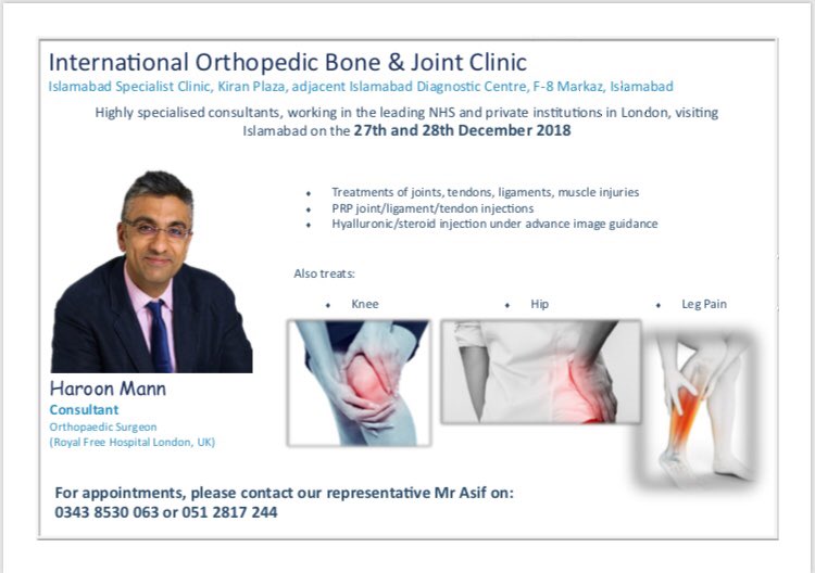 AdnanNazir87's tweet photo. A team of U.K. based specialists carrying out clinics in Islamabad this week only. Treating a range of conditions from Foot pain to Knee pain. Contact Mr Asif on 0333 5056289 for more details. Please share with family and friends. #ukdoctors #islamabad #specialist https://t.co/VMc1RF4GDJ