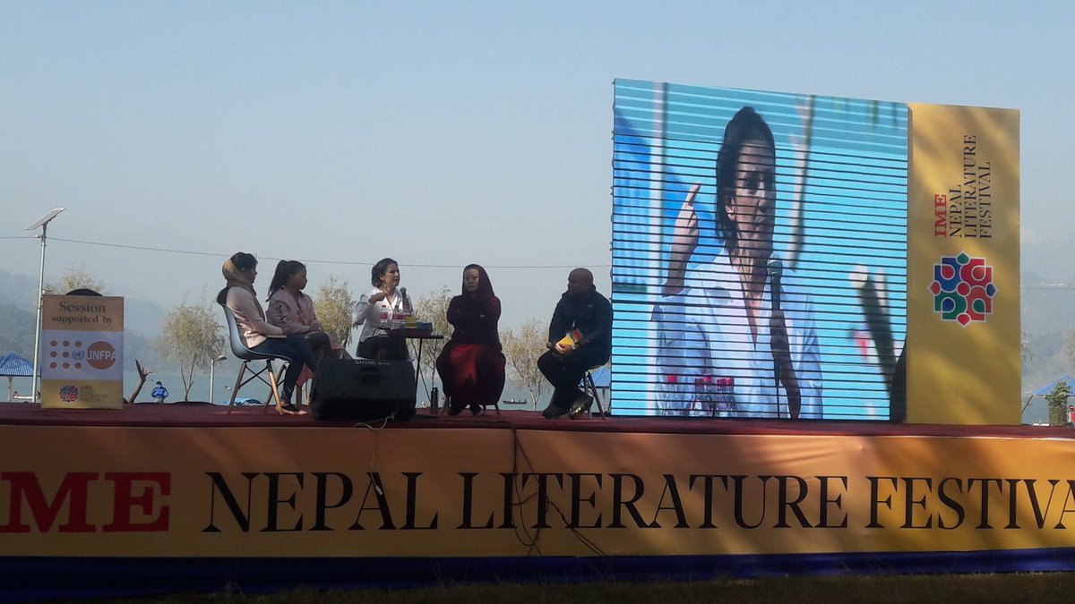 UNFPANepal's tweet photo. "Not the victims, but the perpetrators should be shamed for gender-based violence" -- @mkoirala
#NepalLitFest @Nepallitfest https://t.co/aPrgmdCksn