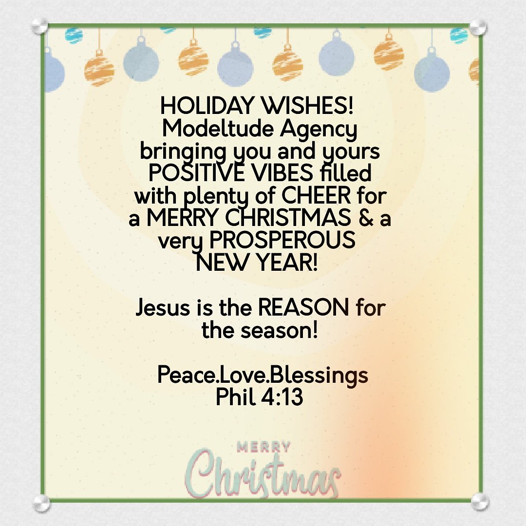 ModeltudeAgency's tweet photo. Holiday Wishes to you & yours! "She will bear a son, and you shall call his name Jesus, for he will save his people from their sins." - Matthew 1:21
#modeltude #modelcitizen #modelscout #bloggerstyle #bloggers #fashion #style #entrepreneurs #businesses #collegelife #JesusChrist https://t.co/0VxW8BhhST