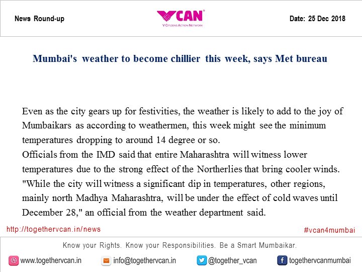 Together_VCAN's tweet photo. #Mumbai's #weather to become #chillier this week, says Met bureau
https://t.co/gUd1U1ELHE
#vcan4mumbai https://t.co/KtRevILHpj