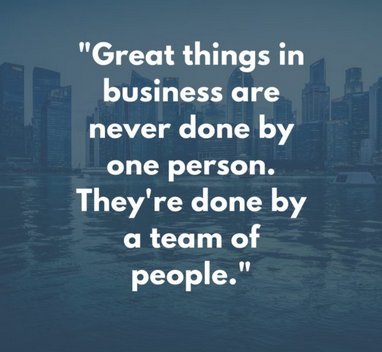 JSteynberg's tweet photo. Great things in business are never done by one person. They're done by a team of people. https://t.co/Le9kuo6kLK