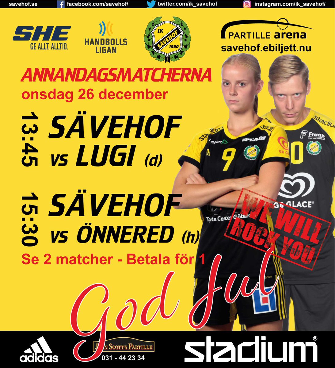 Imorgon är det äntligen dags att röra lite på sig igen, kom och klappa för våra topplag när det är dags för annandagshandboll i Partille Arena. savehof.ebiljett.nu #gulsvartmagi