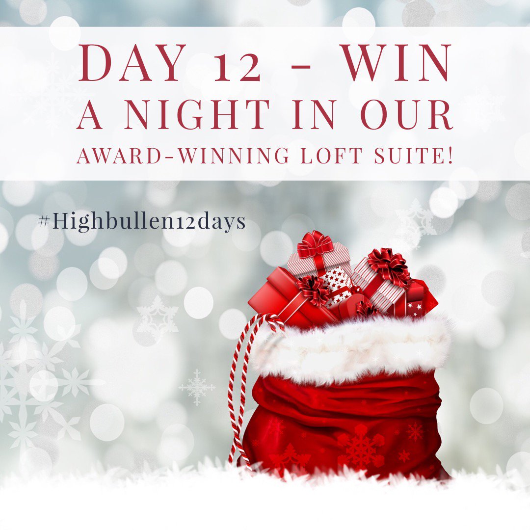 Highbullen's tweet image. Merry Christmas! For our final #12daysof we’re giving you the chance to win a night for 2 in our loft suite! Follow us &amp;amp; like &amp;amp; retweet this post using #Highbullen12days. For 2 more entries see our Facebook &amp;amp; Instagram. This #competition closes at 23:59 on 31.12.18 T&amp;amp;Cs apply🍀🎁