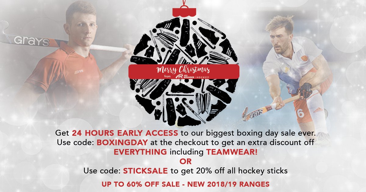 🎄Merry Christmas from everyone at All Rounder Hockey!!

Enjoy the day with your loved ones. We hope it's filled with lots of joy and laughter!

Get 24 hours early access to our biggest boxing day sale ever! Use code: BOXINGDAY at the checkout for an extra discount on everything