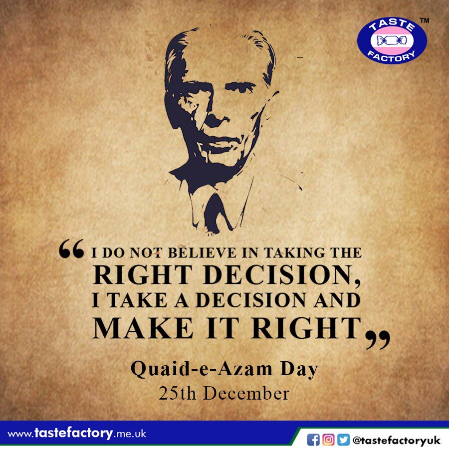Tastefactoryuk's tweet photo. Let's honor the memory of our Founder.
Quaid-e-Azam Day 🙂
#25thDecember https://t.co/VPi3spl15E