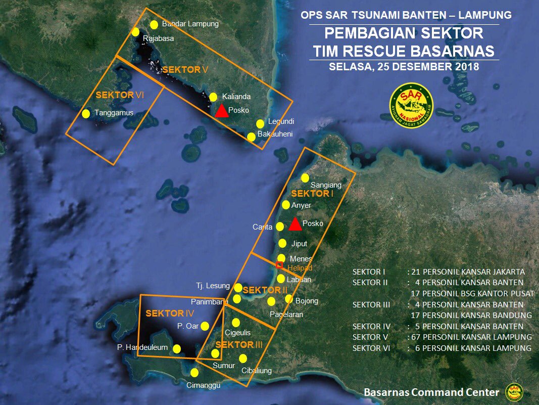 pembagian sektor tim rescue Basarnas pada operasi SAR #TsunamiSelatSunda, Selasa, 25 Desember 2018
.
avignam jagat samagram
#basarnas #TsunamiBanten #TsunamiLampung