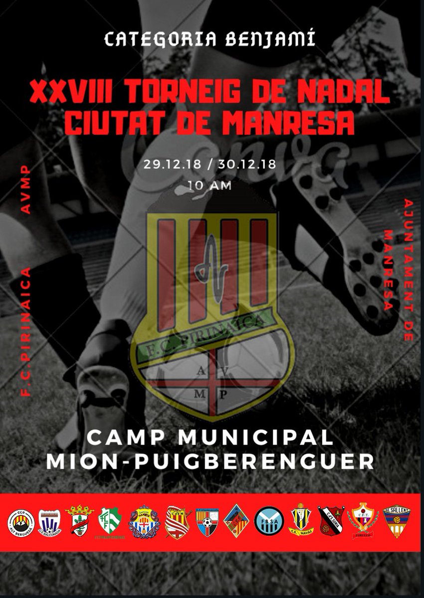 FCPirinaica's tweet photo. Cartell de lโรบltim torneig de nadal que es disputarร en camp de terra, amb la presรจncia de: @CdEManresa @nasticmanresa @ViladecavallsEf @cftorello @futbolcardona @cesallent @fcfruitosenc @cepuigreig #UEbalconada @cenavasoficial @SuriaCE @CFSolsona @SomAltBergueda https://t.co/MSjz8SwpEl