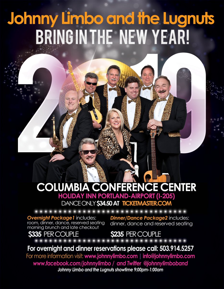 Johnnylimboband's tweet photo. .@PdxPipeline Spend #NYE with #JohnnyLimbo and the Lugnuts! Longest running #LiveMusic #NewYearsEve party in #pdx  #NewYearsPDX #newyearsevepdx Dance only tickets at https://t.co/cpCa92vE90 More info at https://t.co/8rbSQf3qiI https://t.co/SawEgkWhoM