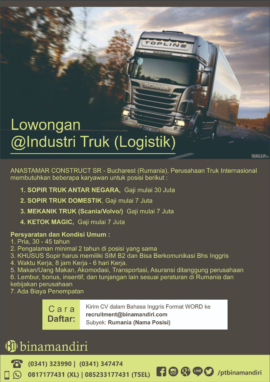 Ptbinamandiri Auf Twitter Lowongan Perusahaan Truk Rumania Tki Bnp2tki Kerjakeluarnegeri Kerjaeropa Kerjaluarnegara Loker Lokersopirtruk Lokersopir Lowongansopir Lowongankerja Lowongankerjasopir Ketokmagic Lowonganbengkel