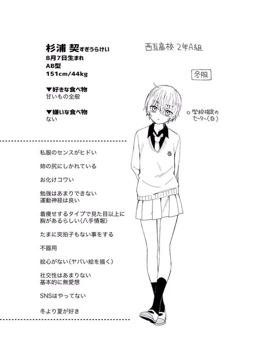 けーちゃんの【キャラ詳細設定】。
やっぱ、ボーイッシュ娘は最高ですな。💕
次回は、八手いきますー!

#スクゾ #スクールゾーン 