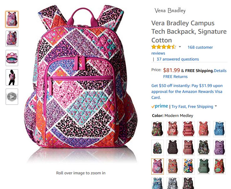 vera bradley backpack campus tech