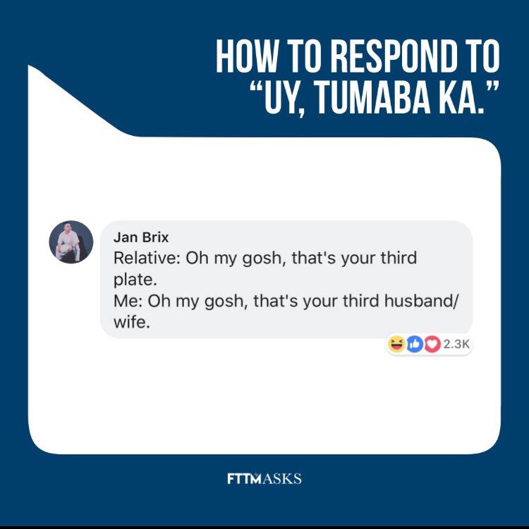 theMELYNnial's tweet photo. Hi @chicogarcia topic suggestion inspired by fb post. It can be a respond to any questions especially during reunions with the โtitasโ
#HowToRespond
Ex: https://t.co/KFXAOyKAvA