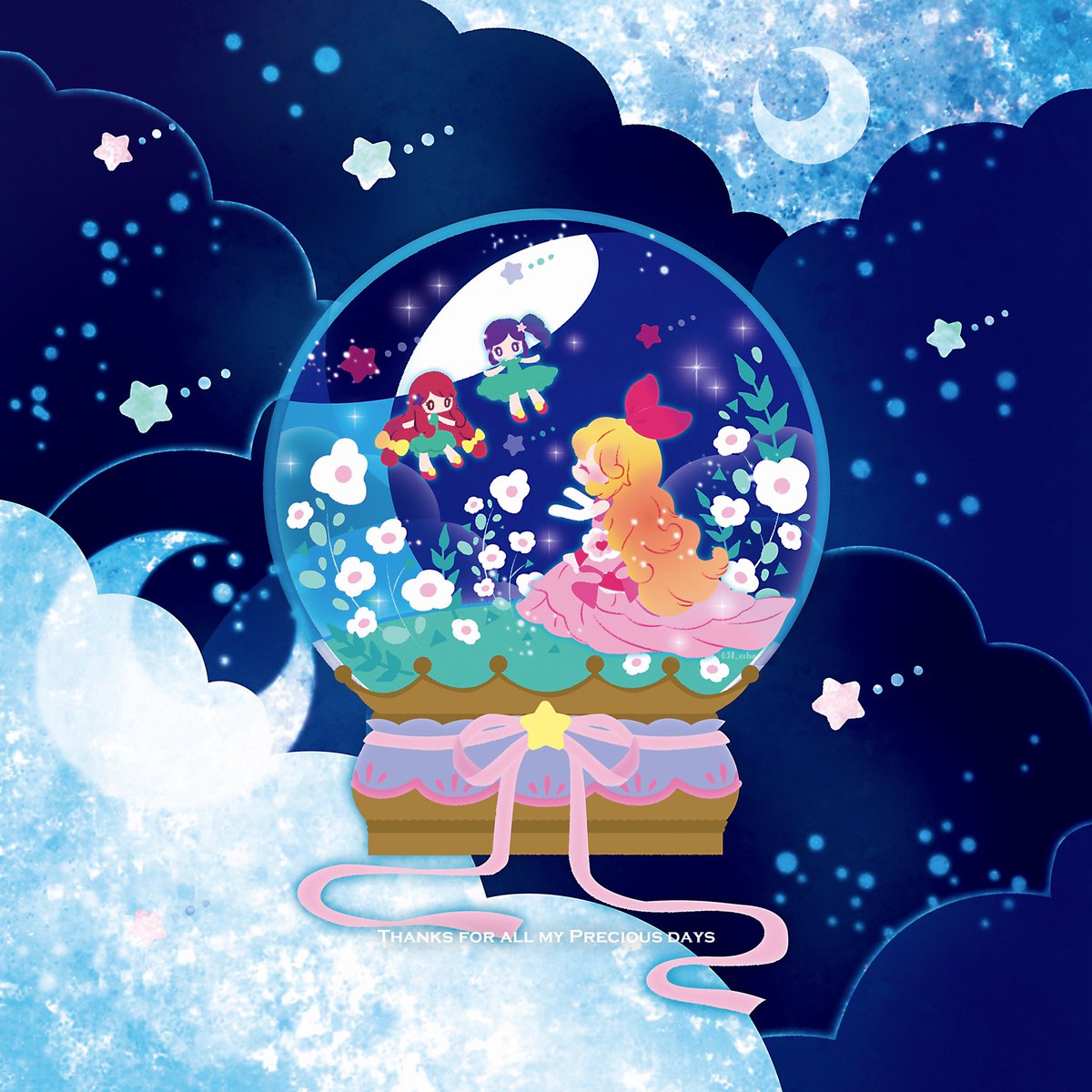 hoshimiya ichigo flower blonde hair moon crescent moon ribbon long hair star (symbol)  illustration images