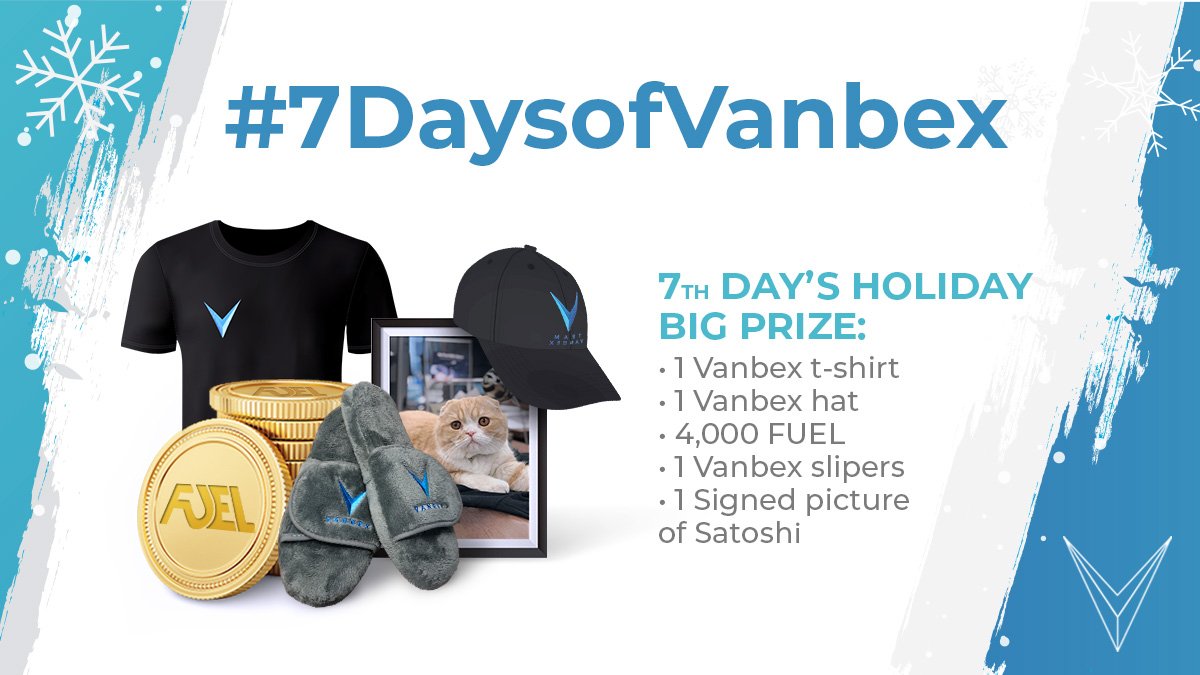 VanbexGroup's tweet photo. MerryCryptmas everyone ๐
Welcome to Day 7 and the final day of the #7DaysofVanbex Giveaway! Want to win a huge prize bundle? ๐
How to enter:
โ๏ธ Follow our Twitter
โ๏ธ LIKE and RETWEET this Picture https://t.co/hCSKK6rEWc