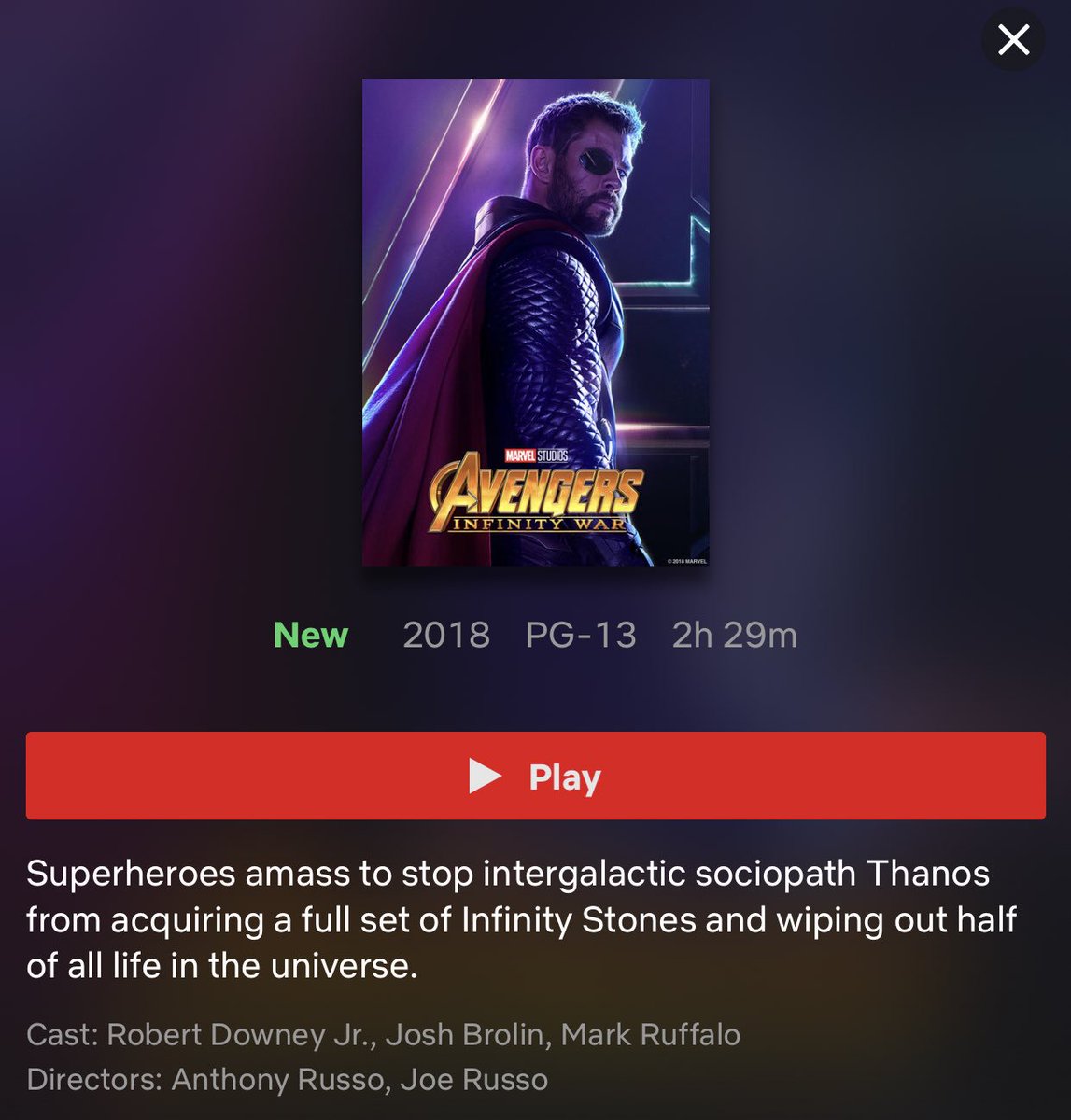 jakecallender's tweet photo. Infinity War is now on Netflix RT to save a life #InfinityWar https://t.co/QxrguZdejN