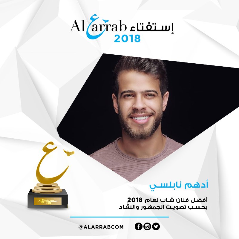 AlArrabcom's tweet photo. موقع #العراب يُهنئ النجم #أدهم_نابلسي بعد فوزه بجائزتين في #استفتاء_العراب
أفضل فنان شاب بحسب تصويت الجمهور والنقّاد
أفضل أغنية كلاسيكية سينجل بحسب تصويت الجمهور: #هو_الحب
@AdhamNabulsi @RamiNabulsii https://t.co/VFdG0cePL4