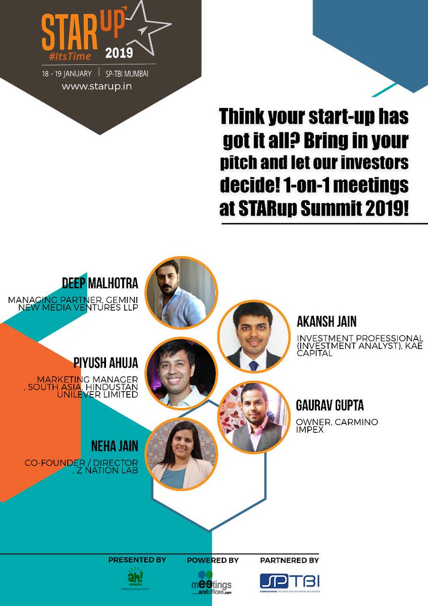 STARupSummit's tweet photo. Think your start-up has got it all? Bring in your pitch and let our investors decide!! 1-on-1 meetings at STARup Summit 2019!! https://t.co/f0HoVzd6IS