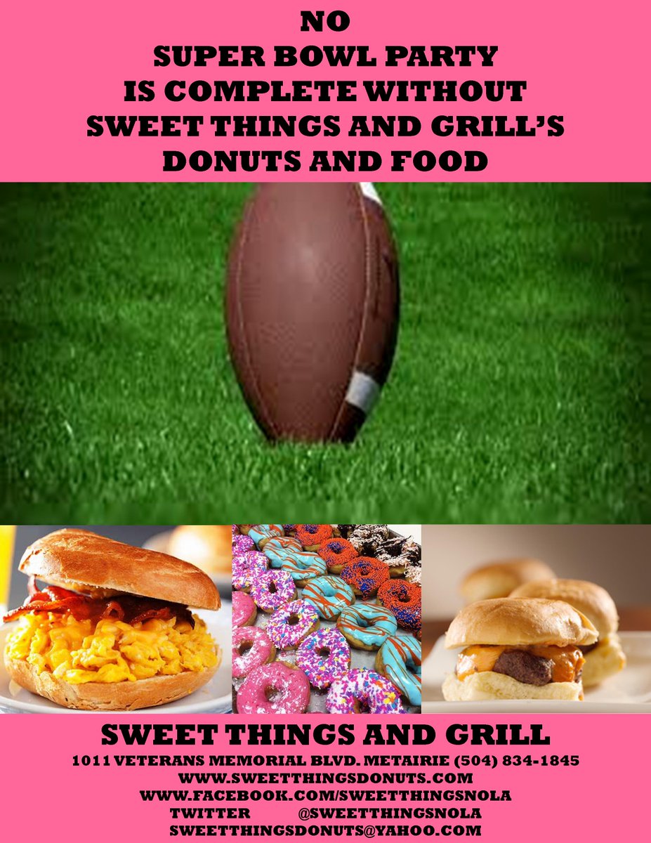 SweetThingsNola's tweet photo. When you want great donuts, you want Sweet Things and Grill. 24/7 gaming on site.
https://t.co/UuhjgL9Gy8 https://t.co/FIAOYtZN2U