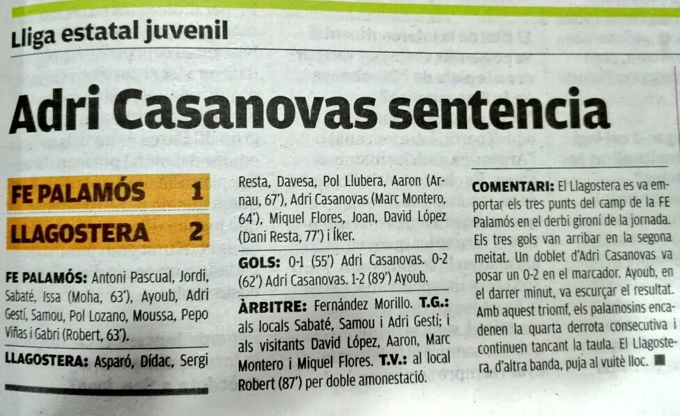 CanyerosCBrava's tweet photo. En el último partido de este 2018, el #Juvenilasso de la @UELlagostera entrenado por @enalvaro &amp; #Cía ganó 1-2 ante la @FEPALAMOS. Los 2 goles de @adria_ca_10 dejan a los cracks en novena posición con 23 puntos. A 11 del ascenso y 7 por encima del descenso. ¡Sois muy grandes!🔝😉 https://t.co/pJIIdXbUAa