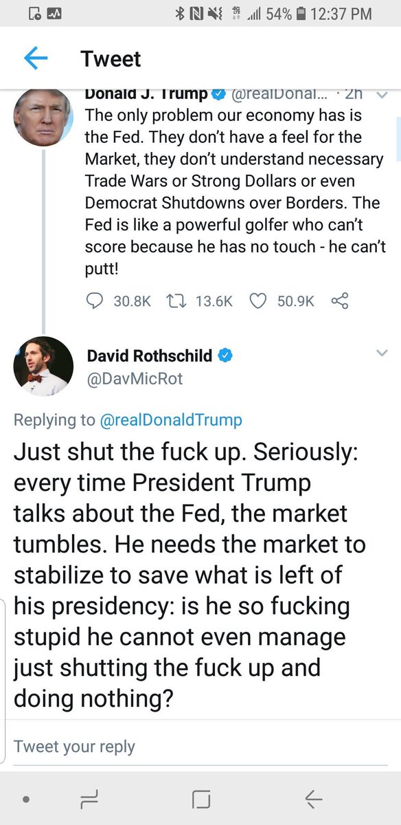 Funny. A Rothschild giving  @realDonaldTrump a hard time about his comments on the FED. @DavMicRot. Gold will destroy the FED. Your time is up. Anons know.  @POTUS  #QArmy  #QAnon  #WWG1WGA  #PatriotsUnited  #Payseur  #TRUST