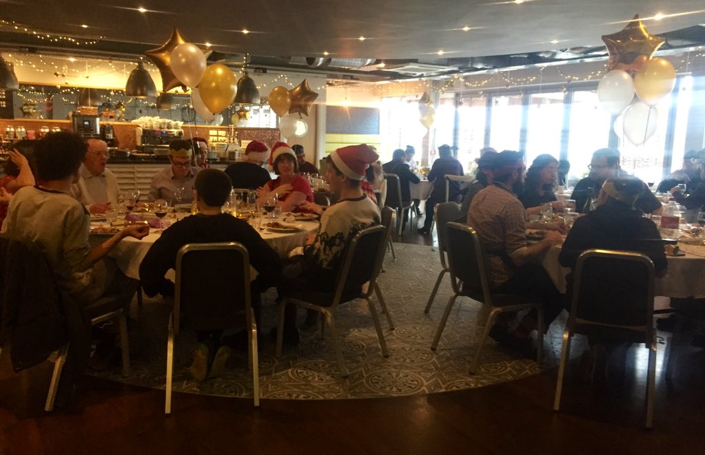 hannah_gretton's tweet photo. Christmas lunch is better shared with 50 other people! Wicked day with young care-experienced adults and a huge @TCDNottm team 🎄 @LemnSFoundation https://t.co/1WPnvzWm4Z