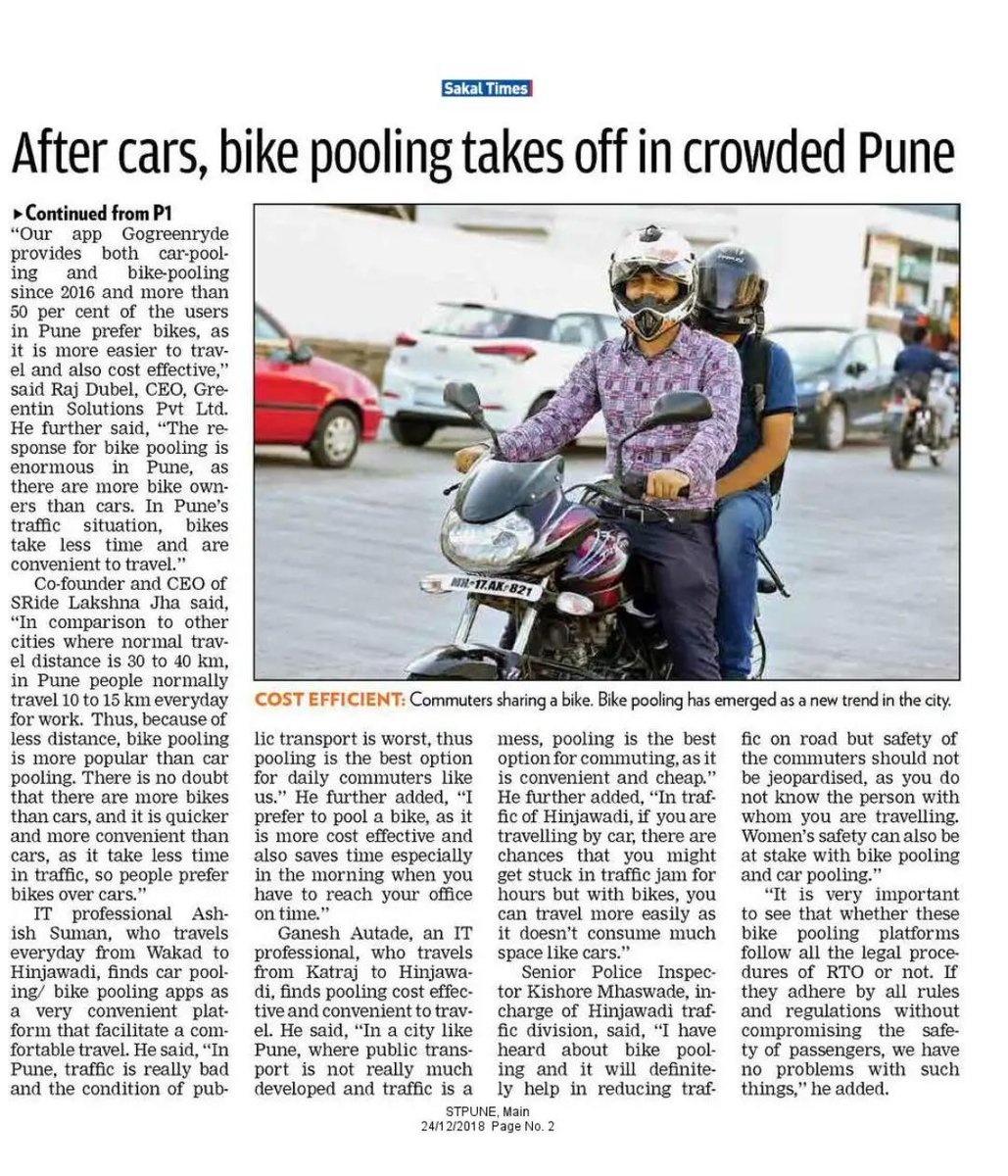 SRidesocial's tweet photo. Thank you @Sakal @ankita for covering @sridesocial and #benefits of #bikepool  #carpool in #Pune City. Time we all adhere to #Carpooling #Bikepooling if we wish to #SavePune and #ReduceTraffic
 
https://t.co/3raC0CowH3 https://t.co/KbWU65FJtB