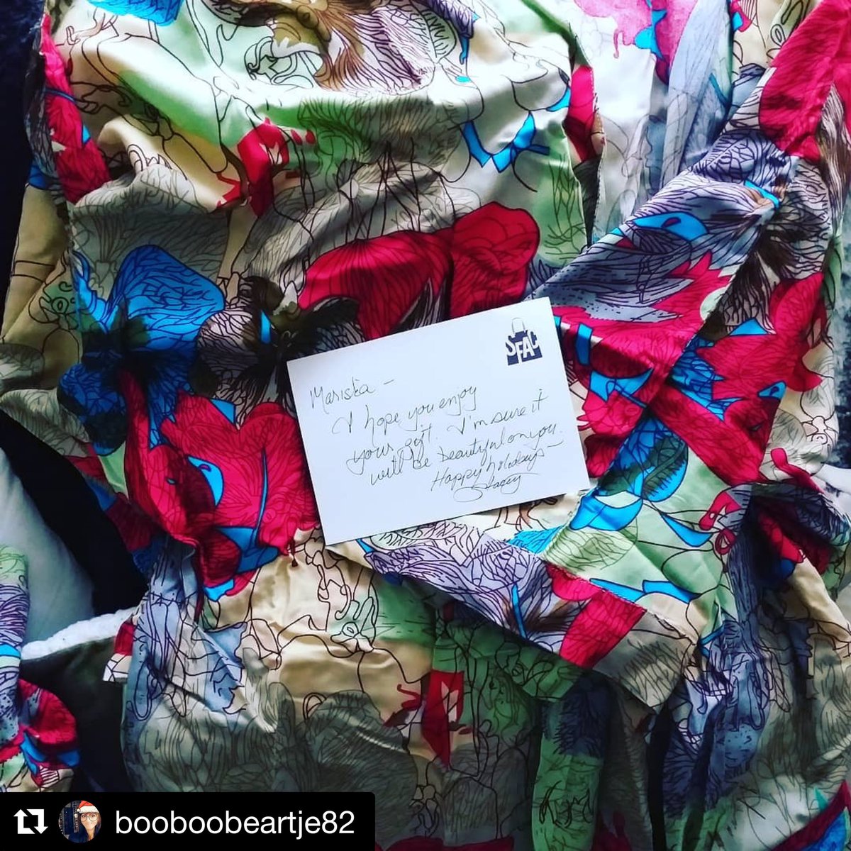 ShopForAChange's tweet photo. The winner of our recent #fairtrade raffle with @DanielaRuah 
Thanks so much for sharing! That robe looks comfy, cozy. 

We’re always happy to share pics of our fans and friends wearing their #shoppingforachange #fairtrade favorites.  

https://t.co/bGW497isdv https://t.co/3C9okFaYWk
