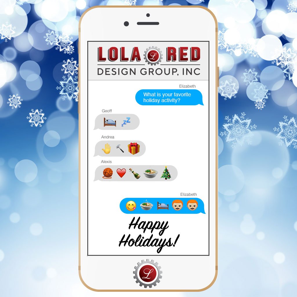 LolaRedDesign's tweet photo. What's your favorite holiday activity? 🎄❄️ Respond with using only emojis! 😜
Happy Holidays from Lola Red Design Group! 
•
•
•
#emojis #emoji #emojiholiday #lolareddesign #lolareddesigngroup #lolared #creativityinproduction #graphicdesign #graphicdesignstudio #sig https://t.co/Hgllx0w07i