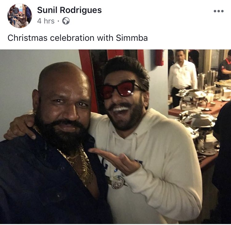 RanveeriansFC's tweet photo. PIC #5 Ranveer Singh with Sunil Rodrigues at #Simmbascreening tonight ❣️ #3DaysToSimmba https://t.co/1cjbX7S6Ss